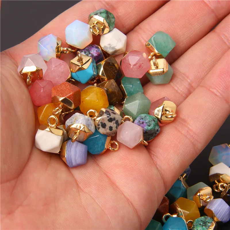 Natural Stone Polygon Shape Faceted Pendant Geometric Charms For Jewelry Making Supplies DIY Fine Earrings Necklace Accessories