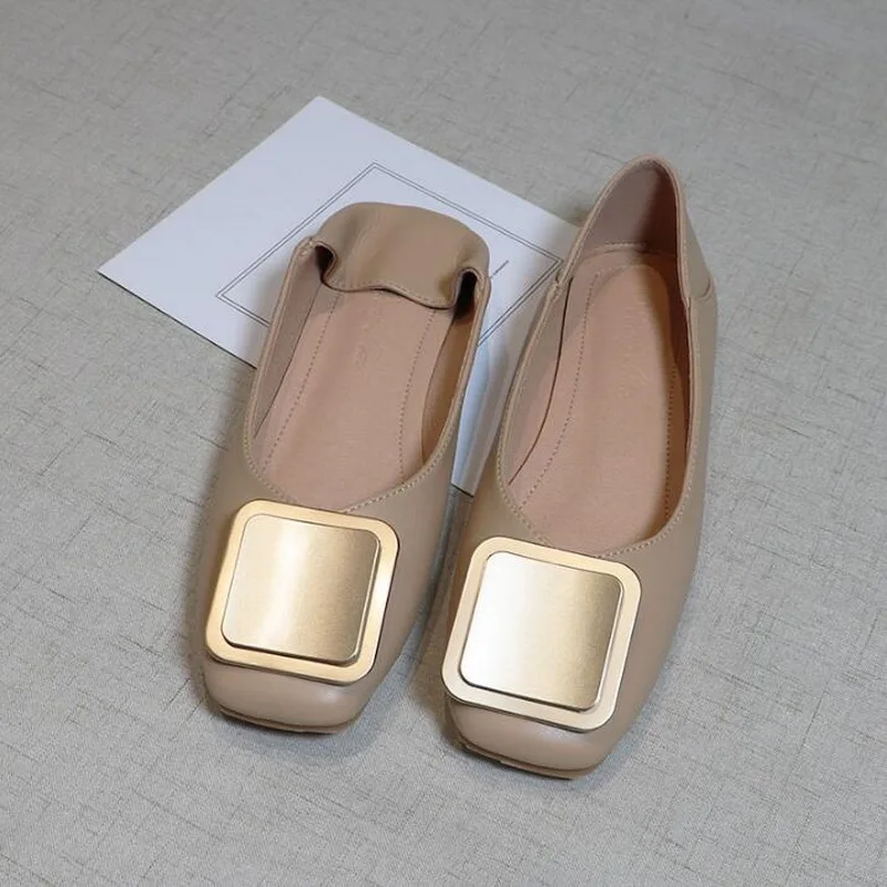 

Plus size 33~44 Women Shoes Soft Square Toe Ballet Flats Metal Decoration Comfort Slip on Flat Shoes