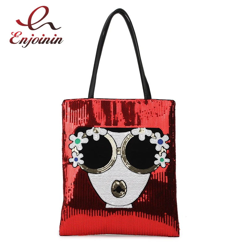 Sequin Patchwork Pu Leather Fashion Female Shopping Bag Casual Tote Bag Shoulder Bag Ladies Purses and Handbags Travel bag