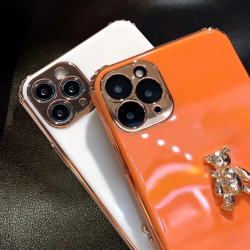 الفاخرة بريق المعادن ثلاثية الأبعاد الدب جراب هاتف آيفون 14 13 12 11 برو ماكس X XR XS 7 8 زائد SE2020 تصفيح بلينغ لينة غطاء سيليكون #5