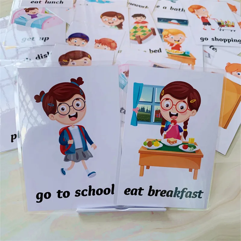 34pcs English Early Learning Flash Cards For Kids Daily Behavior Life Educational Word Card Kindergarten Teacher Teaching cards