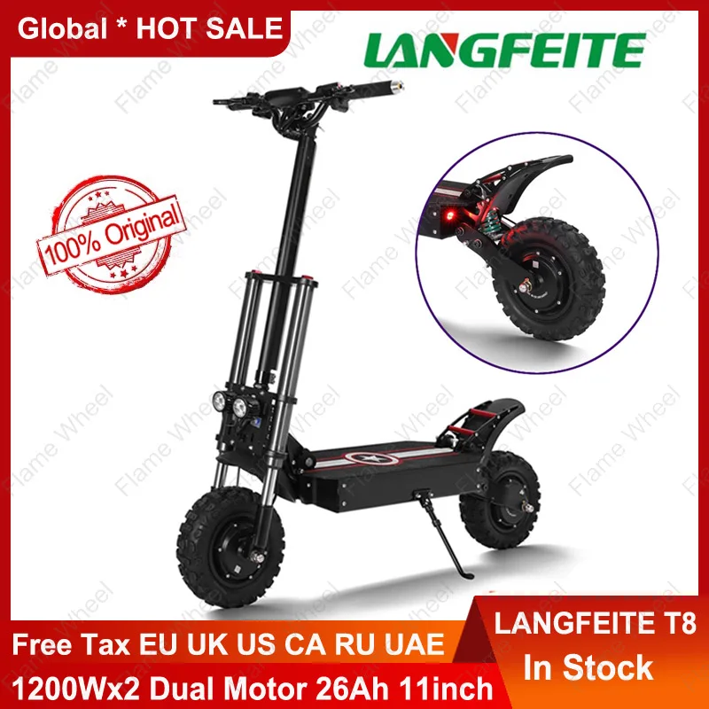 LANGFEITE T8 1200Wx2 Dual Motor 26Ah 11inch Folding Electric Scooter Top Speed 70 km/h Max. Load 150kg Off Raod e-Scooter