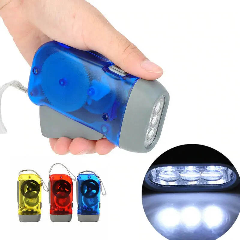 

3 LED Hand Pressing Dynamo Crank Power Wind Up Flashlight No Battery Torch Camping Lamp Light Emergency Survival Accessories