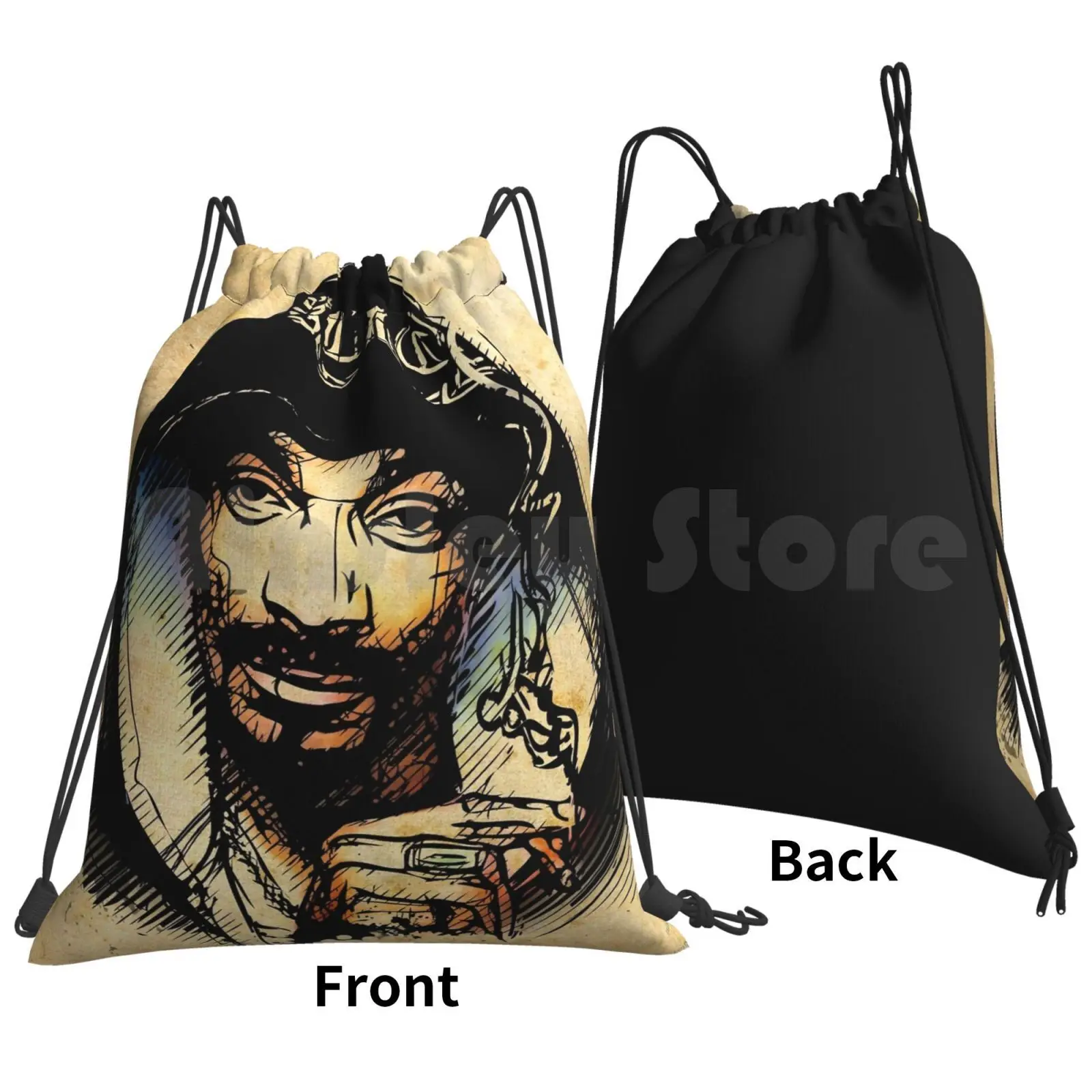 Backpack Drawstring Bags Gym Bag Waterproof Artist Black Dogg Gangster Hip Hop Ink Music Portrait Rap Singer Sketch