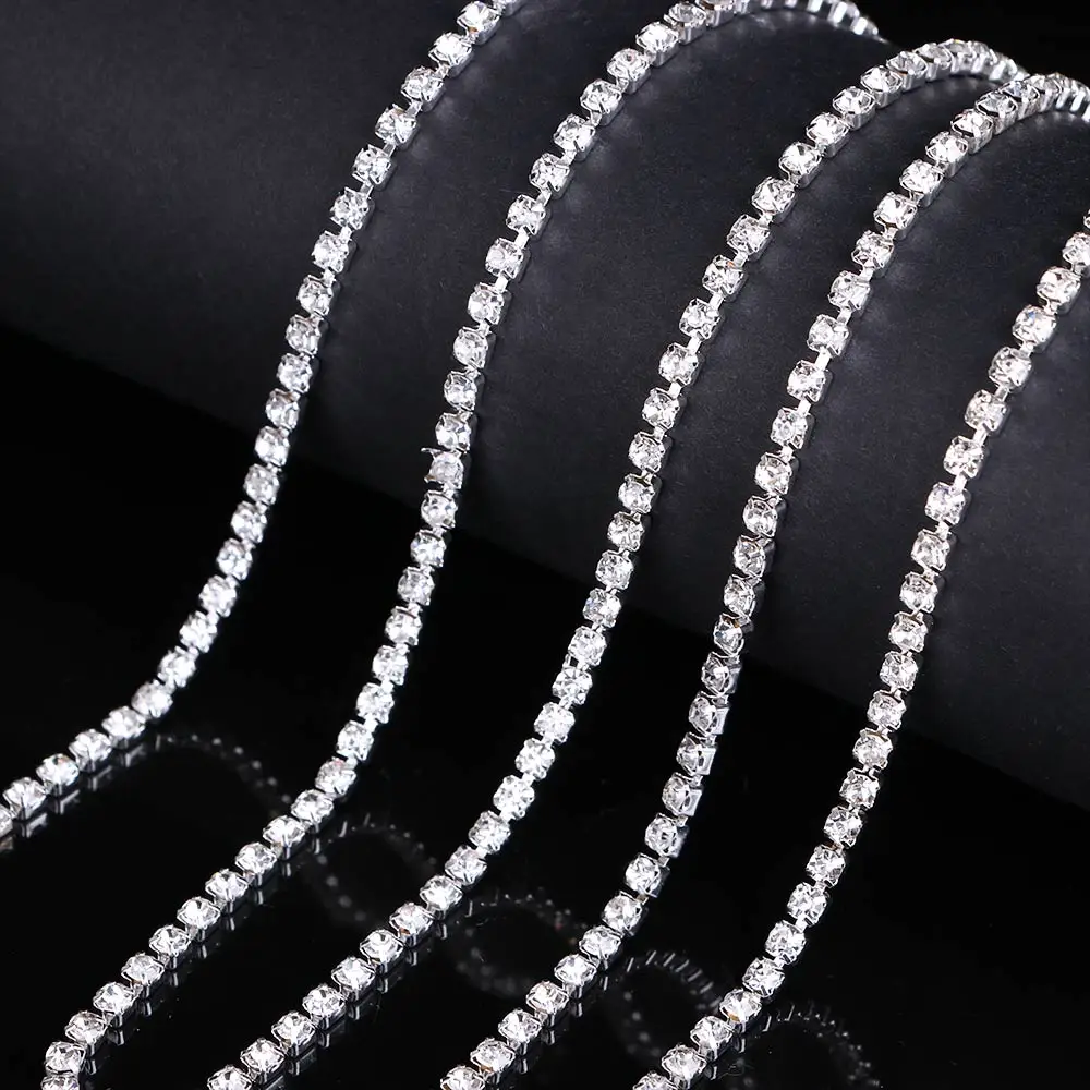 1-row/2-row/3-row 1Yard Silver Crystal Rhinestones Chain Flatback Silver claw Rhinestone Trim crystal for DIY Handcraft Sewing