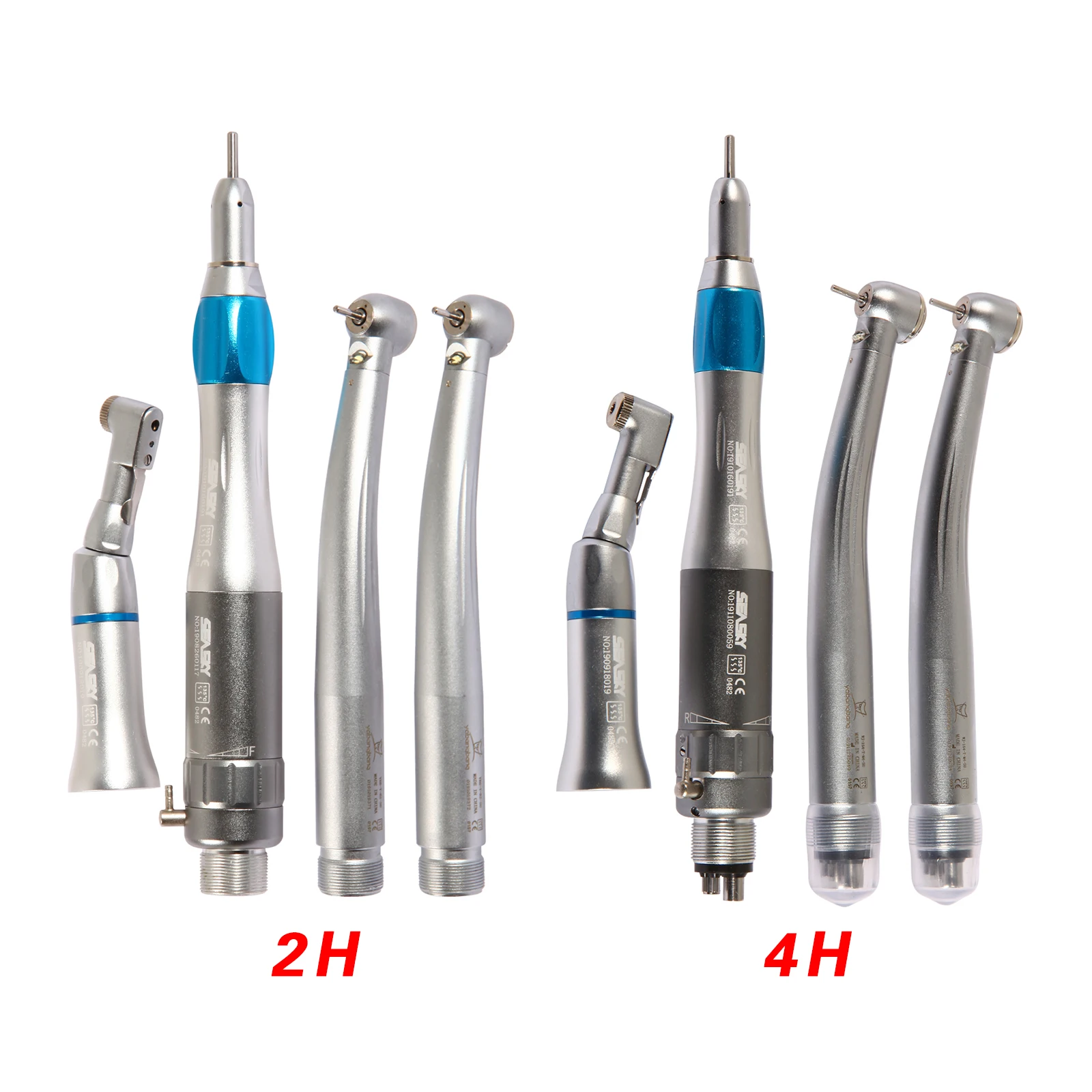 Dental Low Speed Handpiece 2/4 hole Contra Angle Latch Type Straight Nose Motor+2Pcs High Speed LED Handpiece Push Button NSK