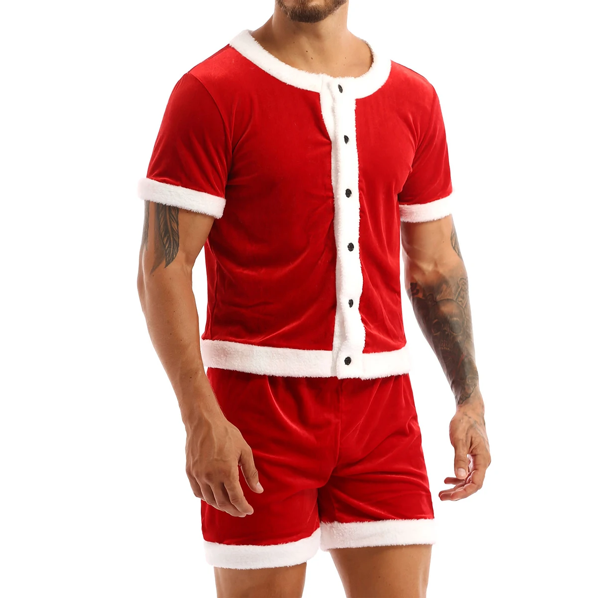 Men Adults Christmas Santa Claus Costume Velvet Xmas Festive Outfits for Holiday Party Cosplay Dress Up