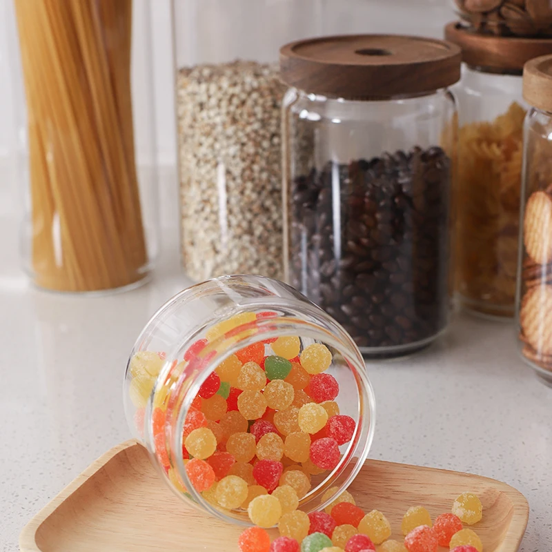 300ML Small Decorative Glass Tea Bottle Jars For Spice Food Candy Loose Tea Bags With Airtight Wood Lids Caps Stackable Vintage