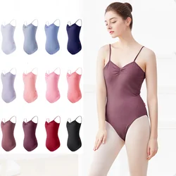 Leotardos de Ballet para mujer, camisola de baile para adultos, traje de baño Gimnástico, ropa negra, traje de Ballet Sexy con espalda en V