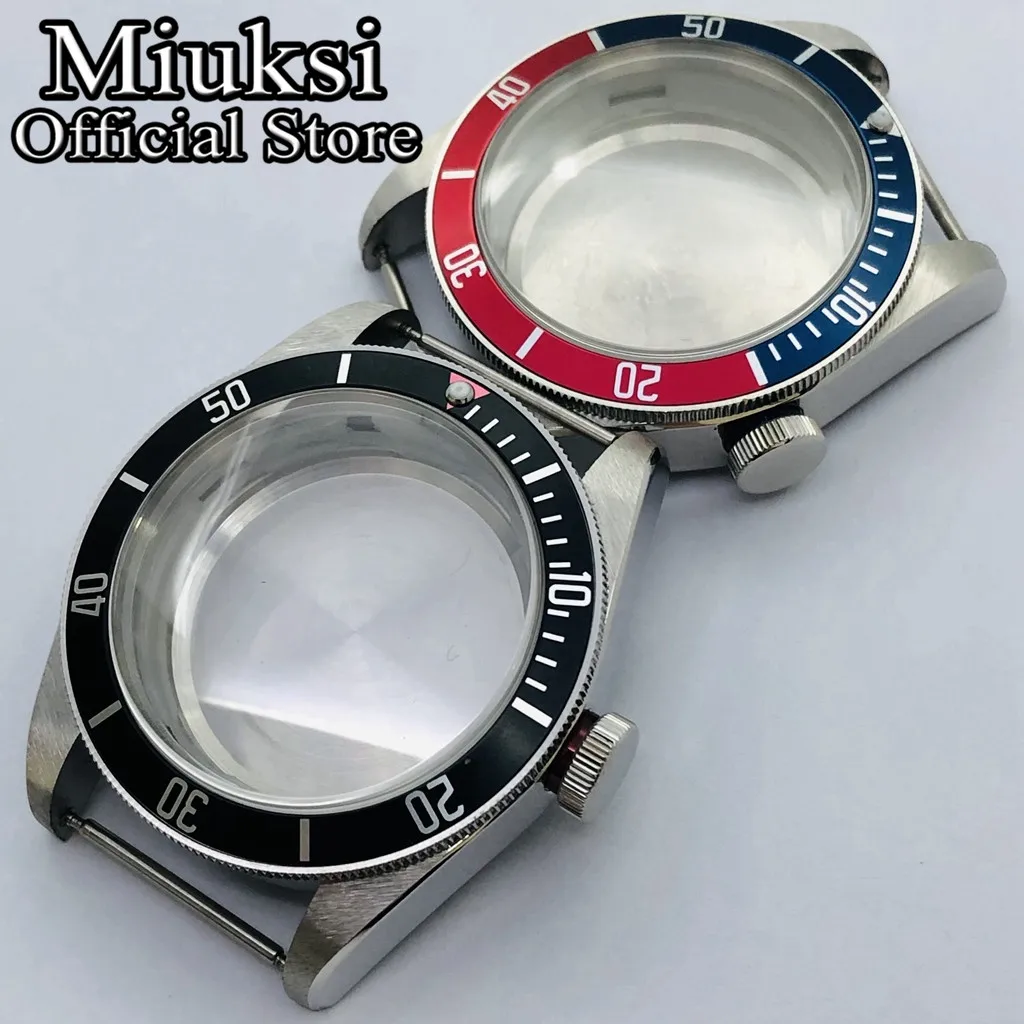 Miuksi 41mm silver solid stainless steel watch case domed sapphire glass fit NH35 NH36 ETA2824 PT5000 Seagull ST2130 movement