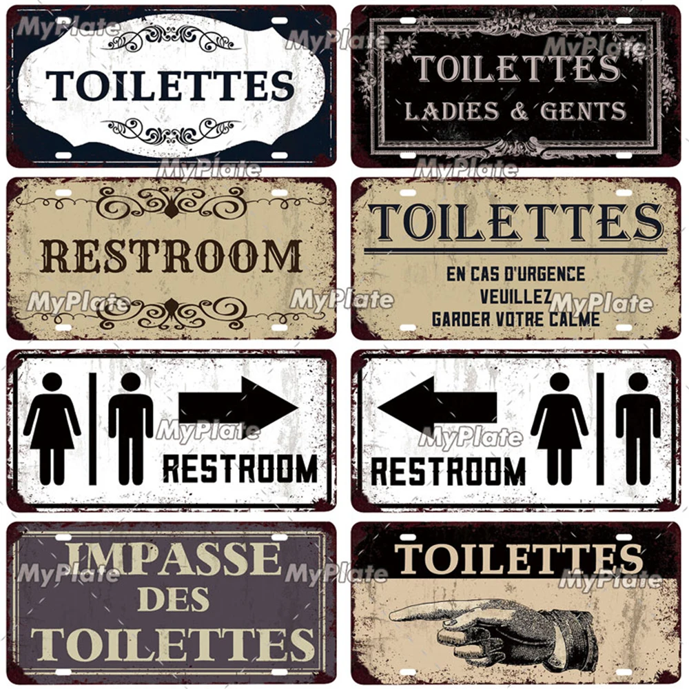 [MyPlate]Toilet 15x30cm Plate Metal Sign Vintage Plaque Restroom Tin Sign Healthy Home Wall Decoration Bar Sign Pub Poster