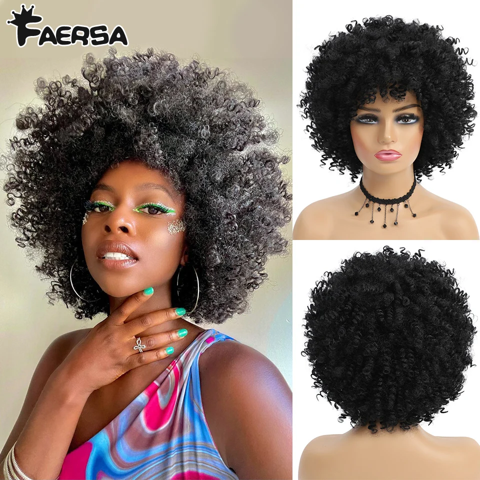 Kurze Haare Afro Verworrene Lockige Perücken Mit Pony Für Schwarze Frauen Afrikanische Synthetische Ombre Glueless Cosplay Natürliche Blonde Rot Blau Perücke