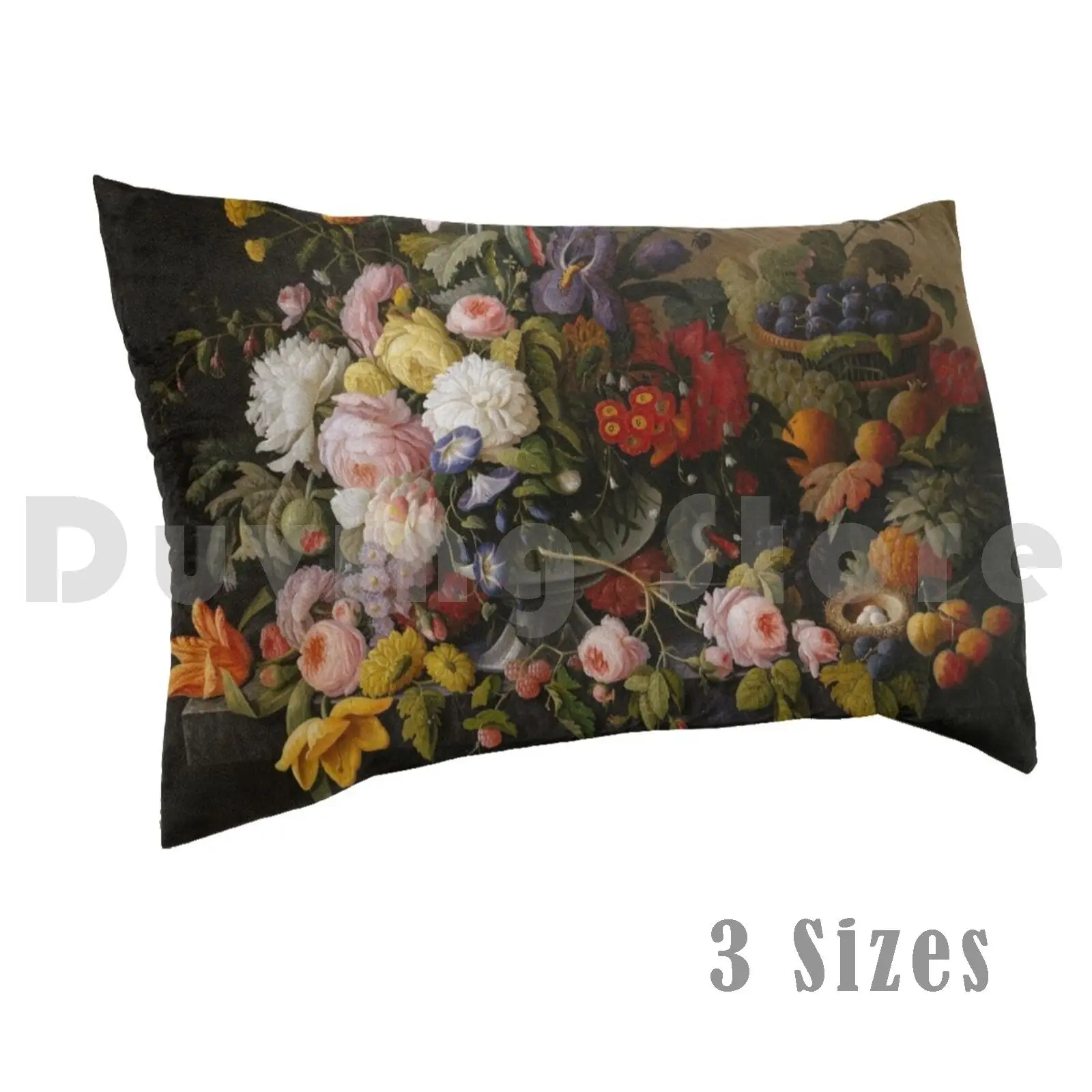 Funda de almohada con estampado de frutas y flores, 50x75, frutas y flores, frutas, flores, aceitunas, pintura antigua, naturaleza muerta