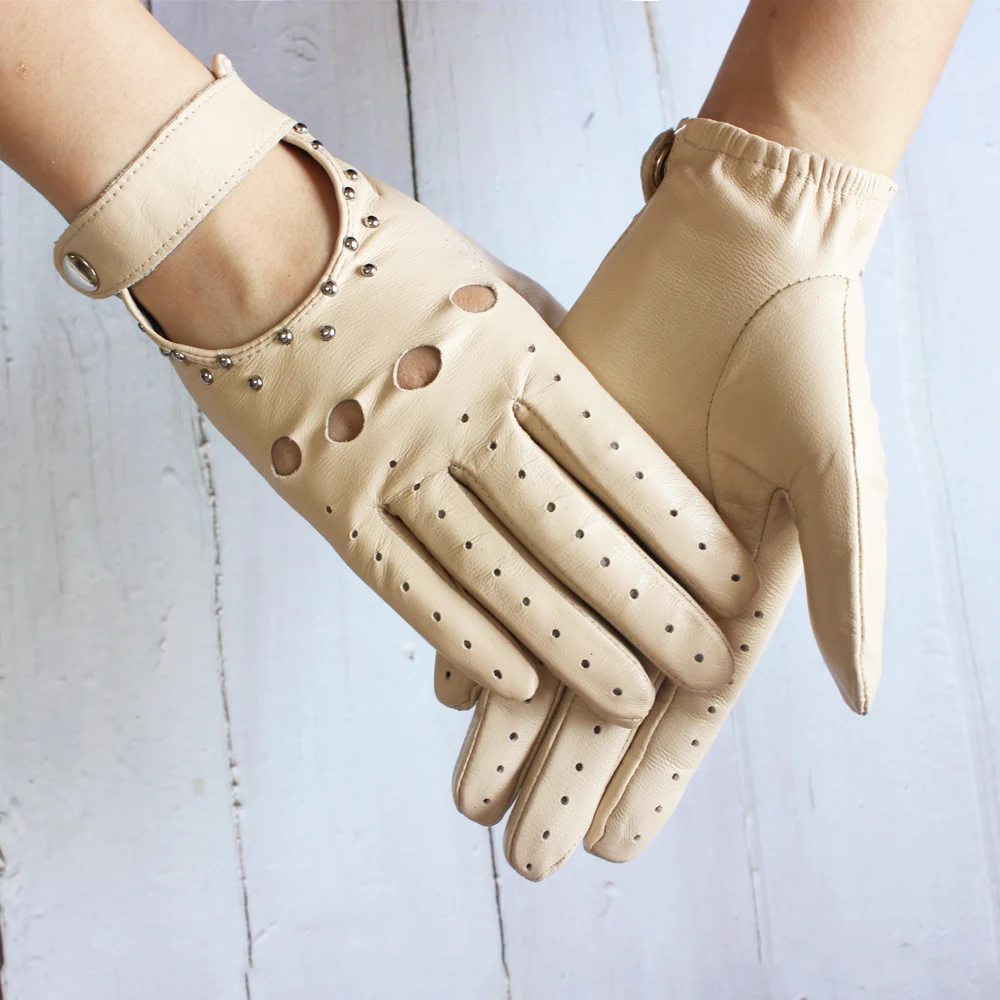 Gants en cuir de chèvre respirant creux pour femmes, cuir véritable, extérieur, cyclisme, coloré, haute qualité, nouvelle mode, printemps et automne