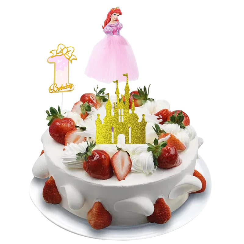 

3pcs/Set Pnik Princess Theme Cake Decoration Cupcake 21cm Cake Toppers Cake Flag Girls Birthday Party Kids Number Cake Supplies