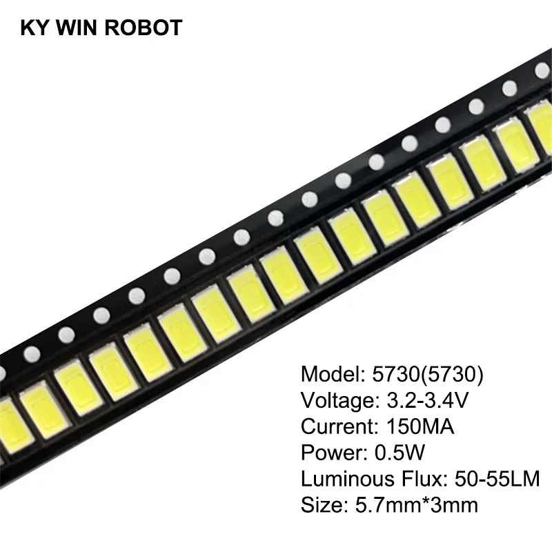 Lumière blanche SMD 5730 5630 LED 5730 diodes (3.2 ~ 3.4V), 5630/5730-CW/WW 0.5W-150Ma 50-55lm 6500K, 100 pièces