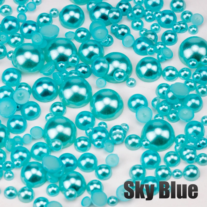 VDD 200g Großhandel, gemischte Größen 3-10mm, mehrfarbige ABS-Imitationsperlen, halbrunde Flachrückperlen für DIY-Handwerk, Nagelkunst-Dekorationen – Detail 15