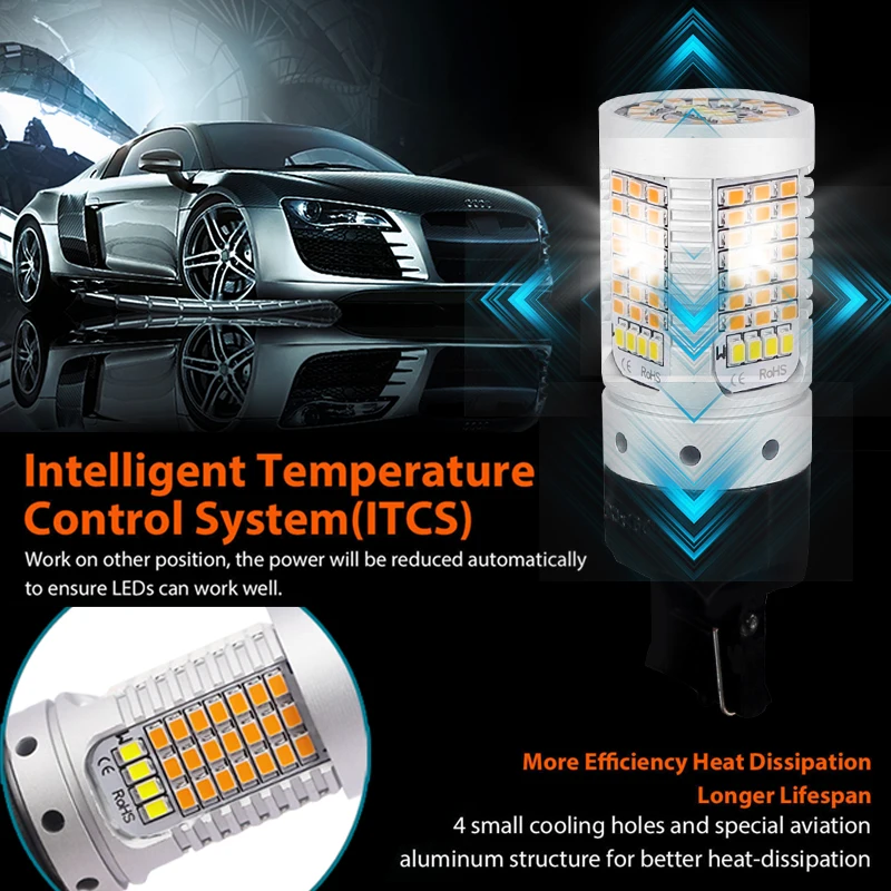 iJDM No Hyper Flash 7443 W21/5W LED For Ford Mustang Turn Signal Light/DRL Bulbs and T10 W5W LED Parking Clearance Lights 12V