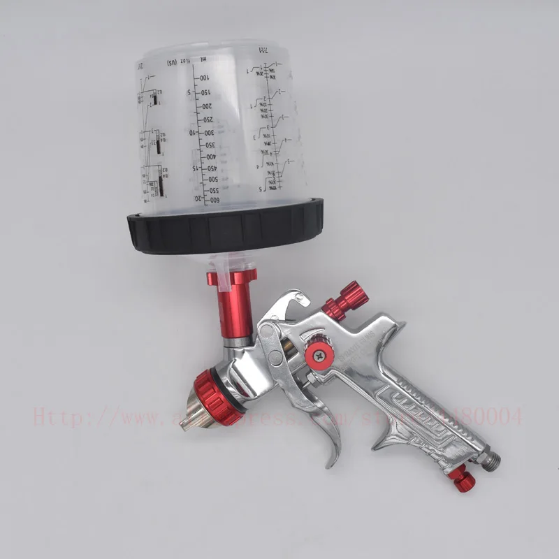 Pistola a spruzzo HVLP con tazza di miscelazione vernice PPS da 600ml e adattatore per pistola a spruzzo 1.3/1.4/1.7mm pistola a spruzzo per alimentazione a gravità per verniciatura auto