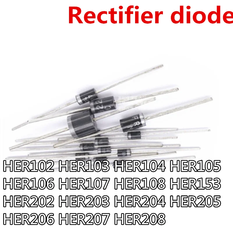 100pcs Rectifier Diode HER102 HER103 HER104 HER105  HER107 HER108 HER153 HER202 HER203 HER204 HER205 HER207 HER208