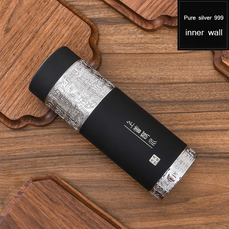 Teapot Thermos Inner Wall Sterling Silver S999 350ml Thermos Mug Stainless Steel Tumbler Thermos Travel Coffee Mug