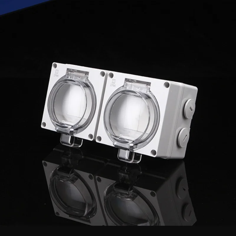 Outdoor IP66 Waterproof Light Switch Dust-proof External Wall Switch 4 Gang Push Button Power Wall Switch Socket,EU Plug Socket