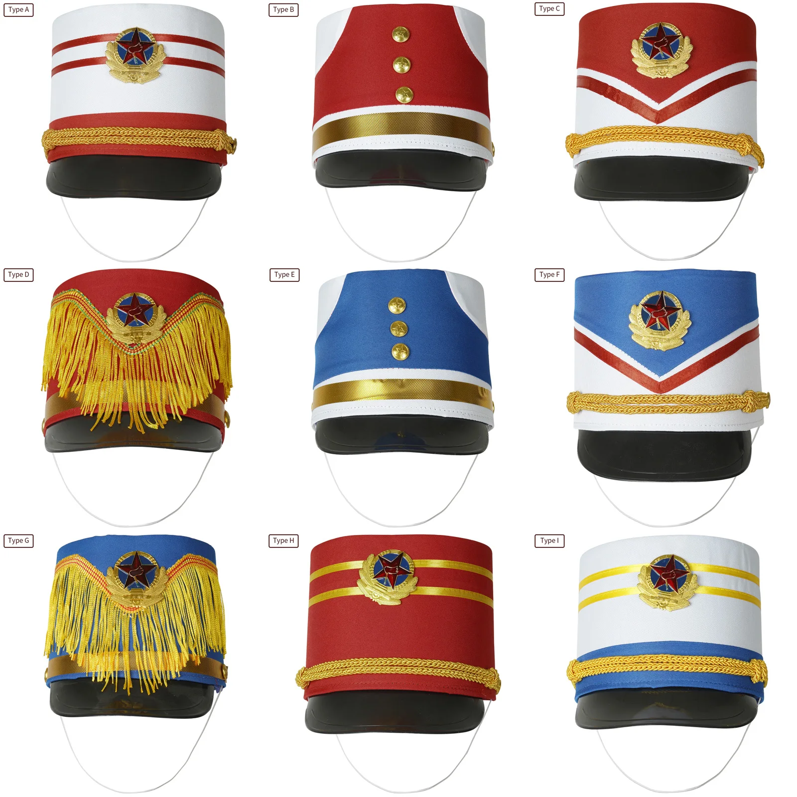 Royal Soldier Top Hat Tassel Military Hat School Performance Cap Club Hat Halloween Party Carnival Supplies Drum Team Accessory