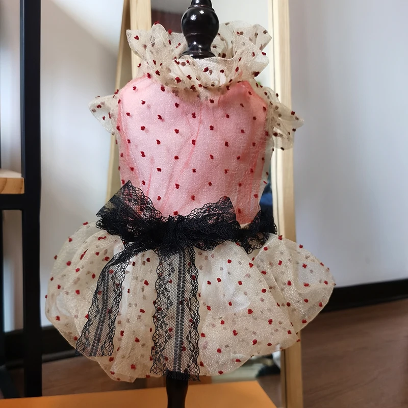 

Handmade Dog Clothes Pet Dress Cat Unique Original Outwear Apparel Daily Lady Style Cute 2 Colors Champagne Dot Organza Skirt