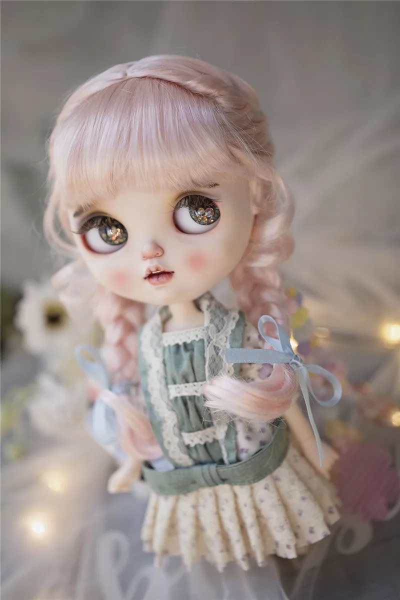 BJD doll wig fits into Blythes size faux mohair double ponytail with Butterfly section doll accessories