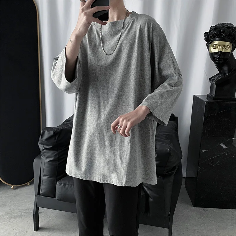 Black Gray Solid Brief Casual Fashion Men T Shirts Long Sleeve 2022 Autumn Spring Clothing Harajuku Loose Studen Top Oversized