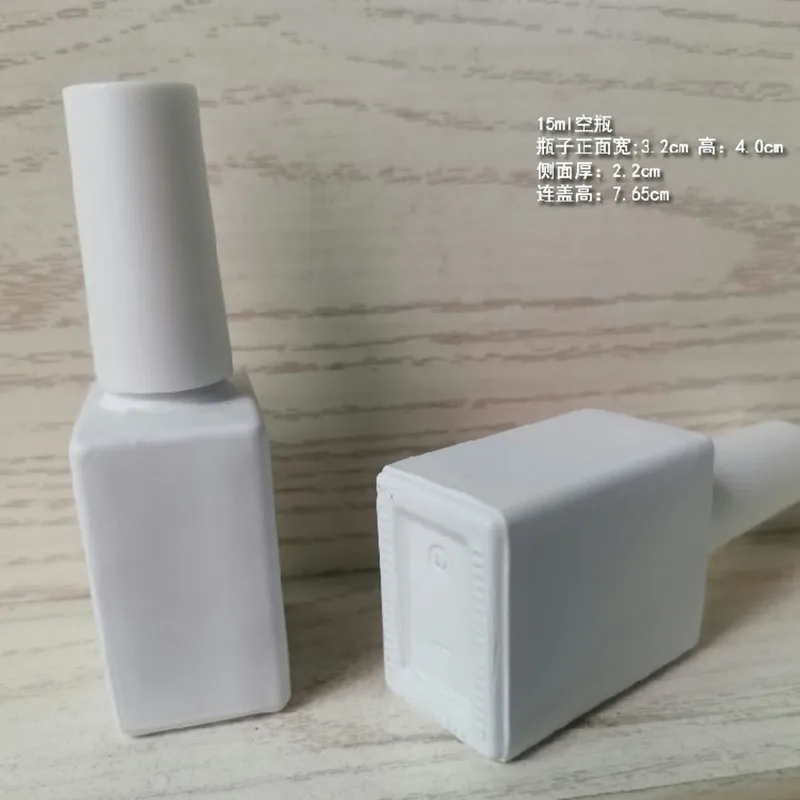 Wholesale 15ml Empty White Square Nail Polish Bottle &Small Brush Polish glue bottle Nail Art Container Glass Nail Oil Bottles