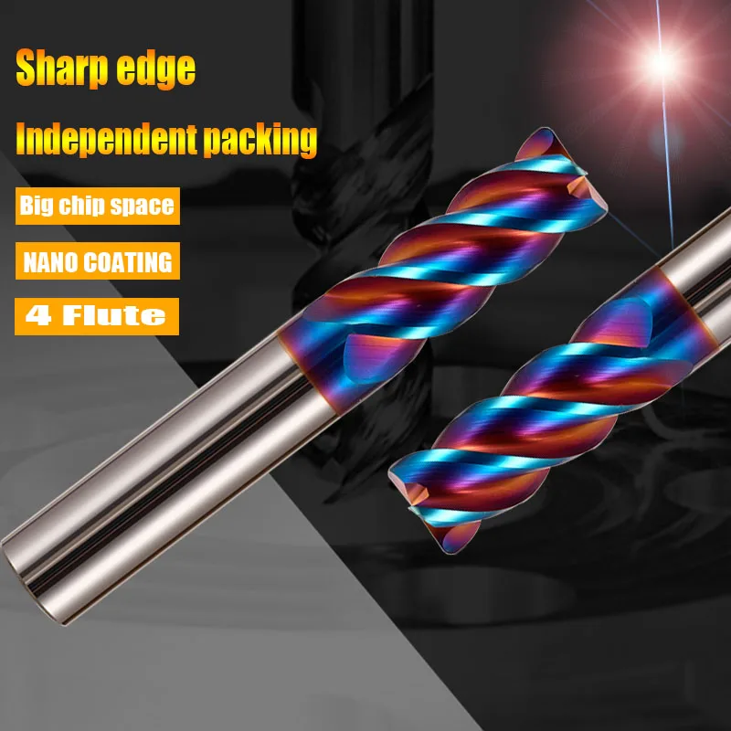 

CNC tools R0.2/R0.5/R1mm blue nano coating hard alloy corner rounding end mills HRC 65 carbide tungsten milling cutter for metal