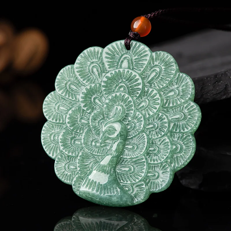 

Hot Selling Natural Hand-carve Jade Peacock Ice Species Necklace Pendant Fashion Jewelry Accessories Men Women Luck Gifts