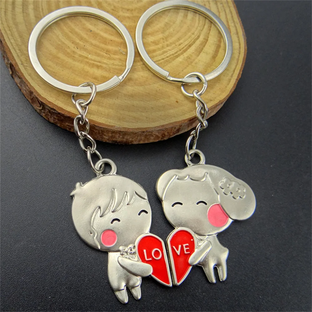 1 Pair Couple Lover Gift Key Rings Chains Fob Metal Bride Groom Heart Love Keychains Christmas Gift Car Key Ring