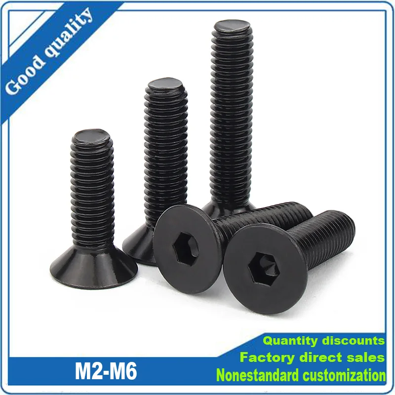 1/100ps M2 M2.5 M3 M4 M5 M6 M8 Black 304 A2 Stainless Steel Hexagon Hex Socket Flat Countersunk Allen Head Screw Bolt L= 3-100mm