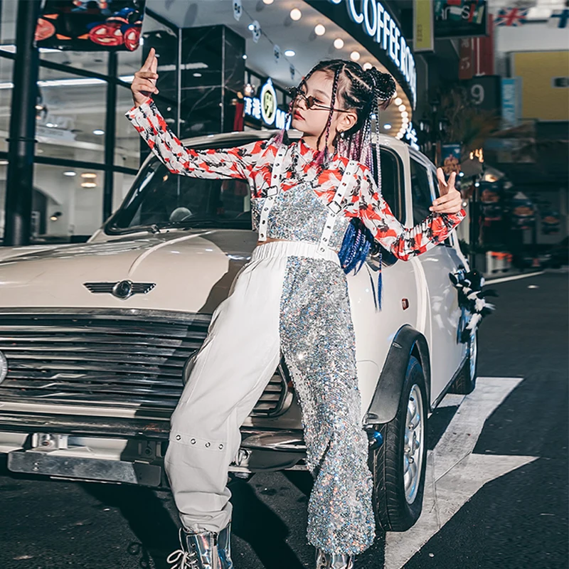 

Teen Girls Street Dance Performance Wear Sequins Kpop Outfit Jazz Dance Stage Costume Dancewear Suit Hip Hop Clothes YS2727