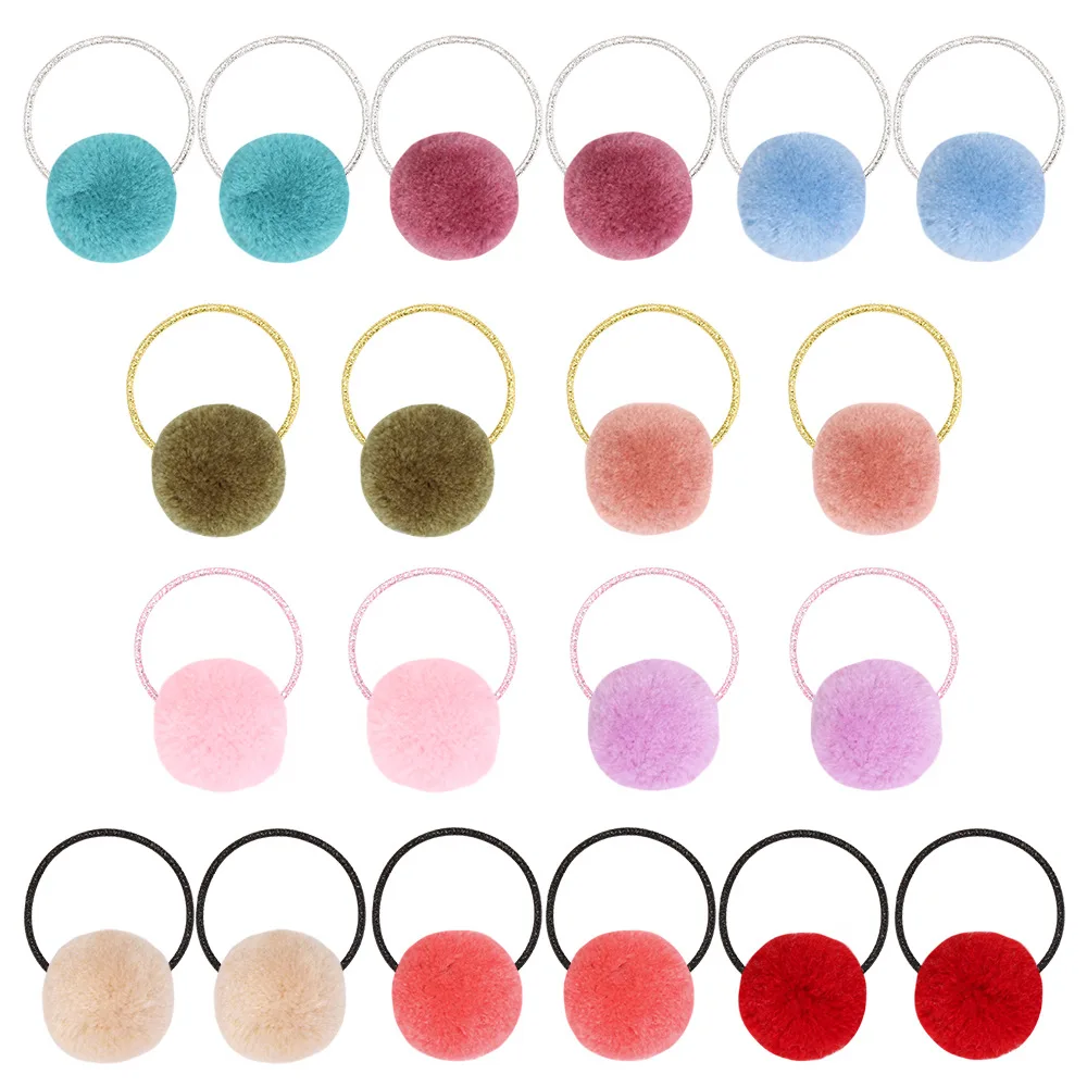 20Sets Fashion Cute Candy Color Balls Elastic Hair Bands Pom Pom Ponytail Holder Princess Headwear Girls Hair Accessories