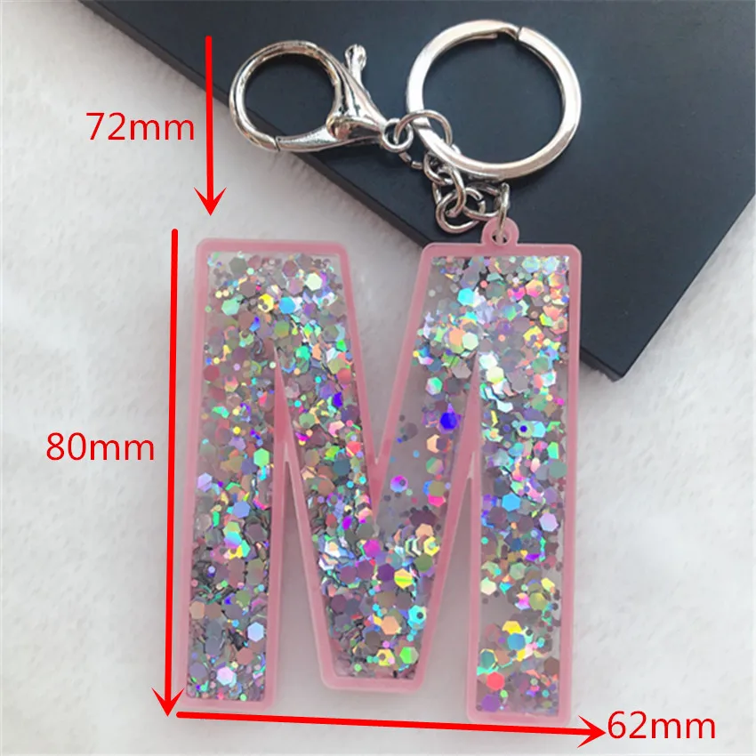 1PC Keyring English Letter Sequins Acrylic Keychain 26 English word  A TO Z Handbag Charms for Woman