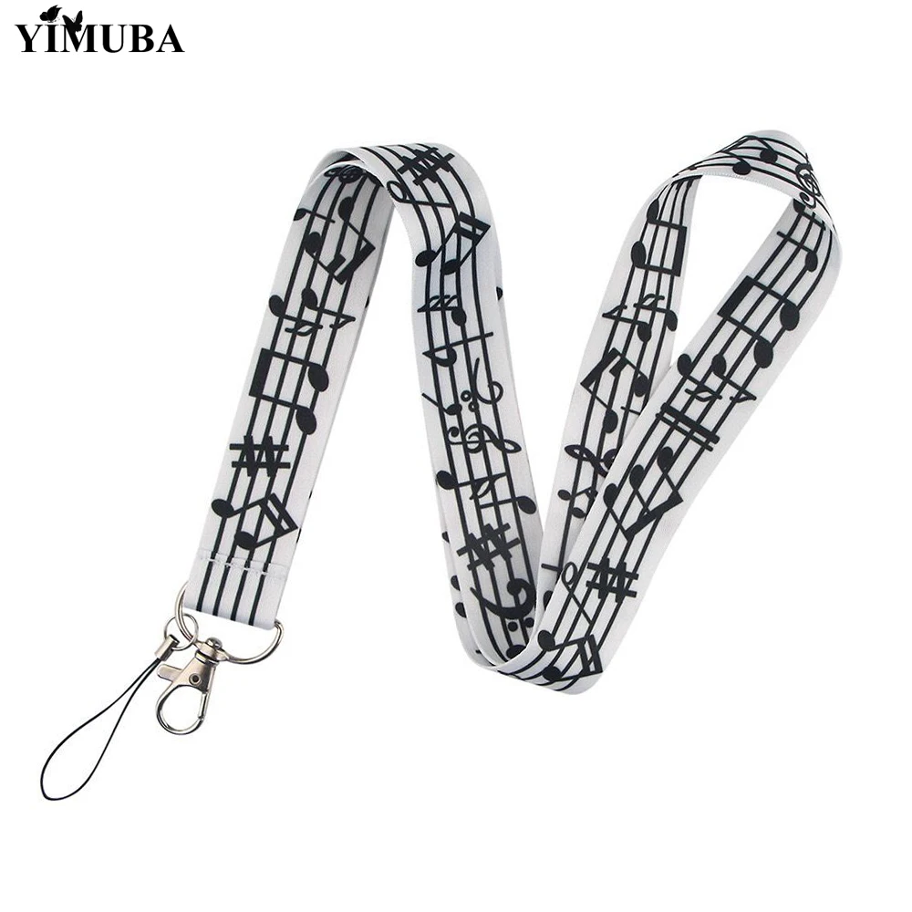 YIMUBA Musical Notation Printed Lanyards Keychain Simple Multi-function ID Card Gym Pass Mobile Phone Rope Neck Straps Key Chain