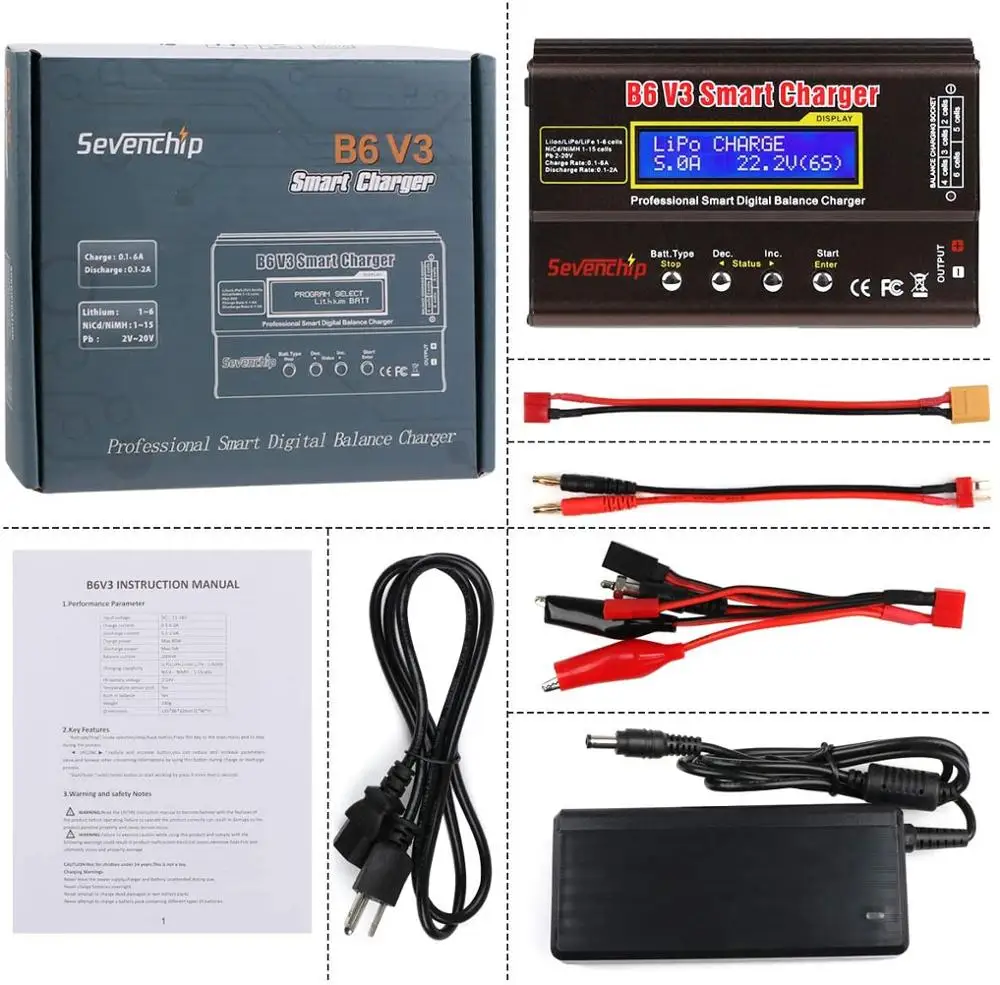 IMAX – chargeur de batterie B6 V3 80W 6a LiHv Lipo NiMh Li-ion ni-cd numérique RC, chargeur Balance Lipro, déchargeur, adaptateur 15V 6a