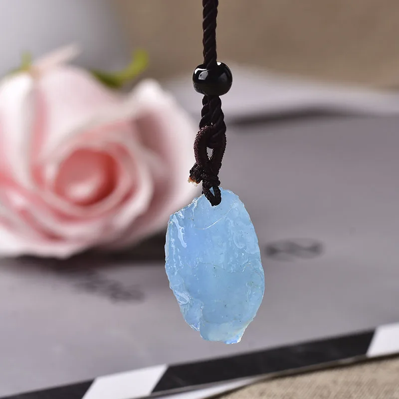 100% Natural Aquamarine Original Stone Pendant Natural Quartz Stone Raw Crystal  Quartz Fashion For Men Women Jewelry DIY gift