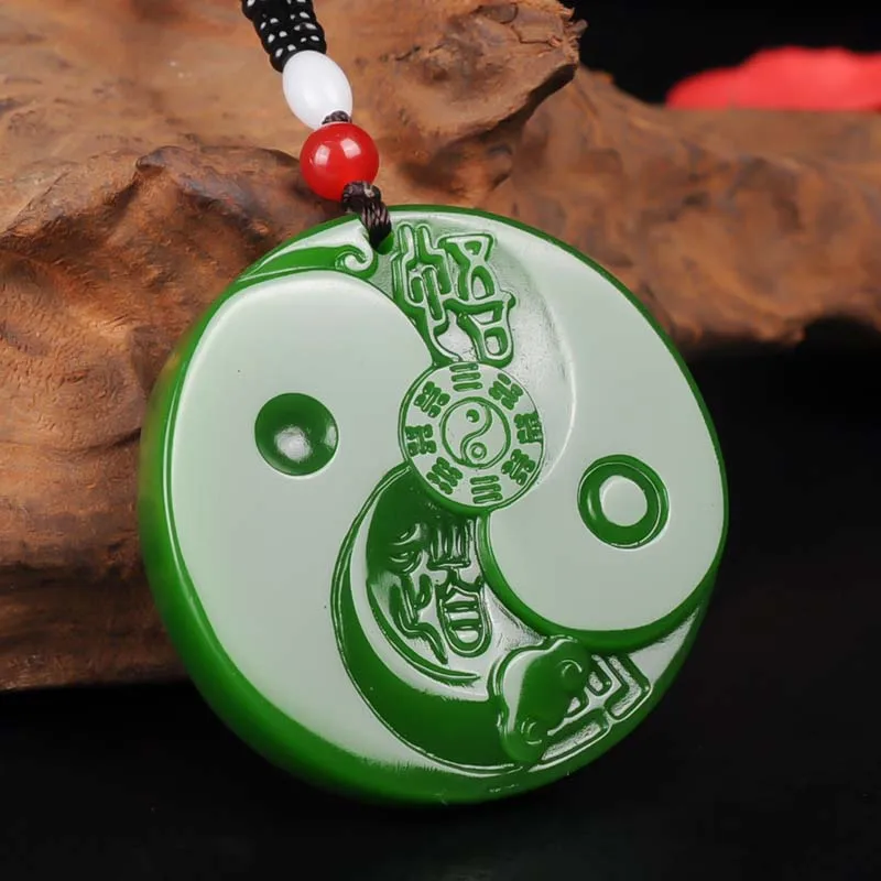 

CHINESE GREEN JADE TAIJI BAGUA PENDANT NECKLACE CHARM JEWELLERY FASHION ACCESSORIES HAND-CARVED MAN WOMAN LUCK AMULET NEW