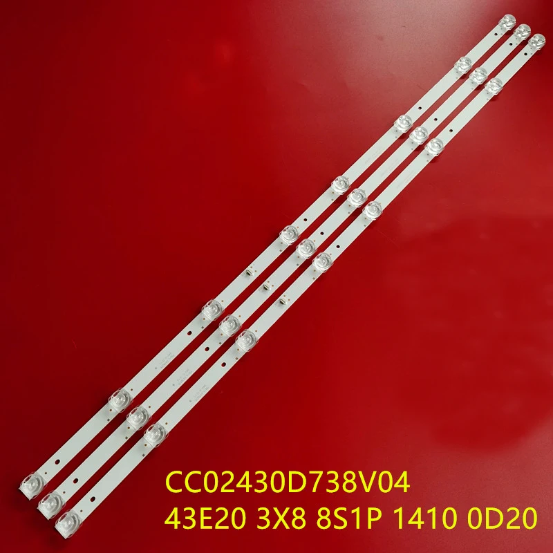 

3/6pcs LED Backlight strip bar 8 lamp for 43" TV CC02430D738V04 43E20 3X8 8S1P 1410 0D20