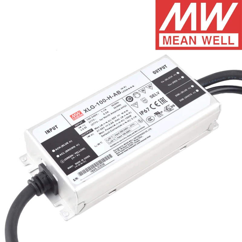 

Mean Well XLG-100-H-AB IP67 Metal Case 3 in 1 dimming LED lighting meanwell 1750-2780mA/27-56V/100W LED Driver