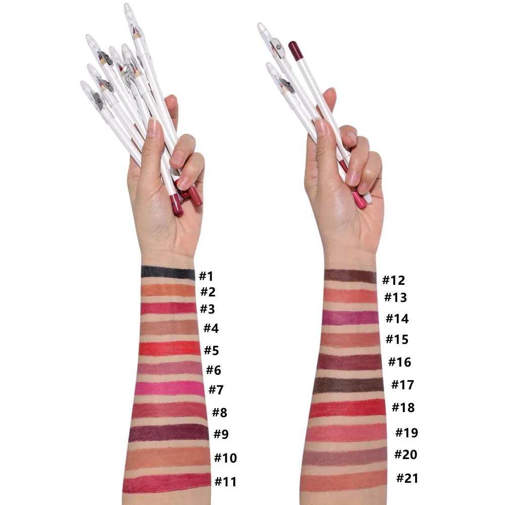 20pcs Private Label Lip Liner Wholesale Bulk Makeup Lipliner With Sharpener Waterproof Custom Black Brown Vegan Lip Pencil