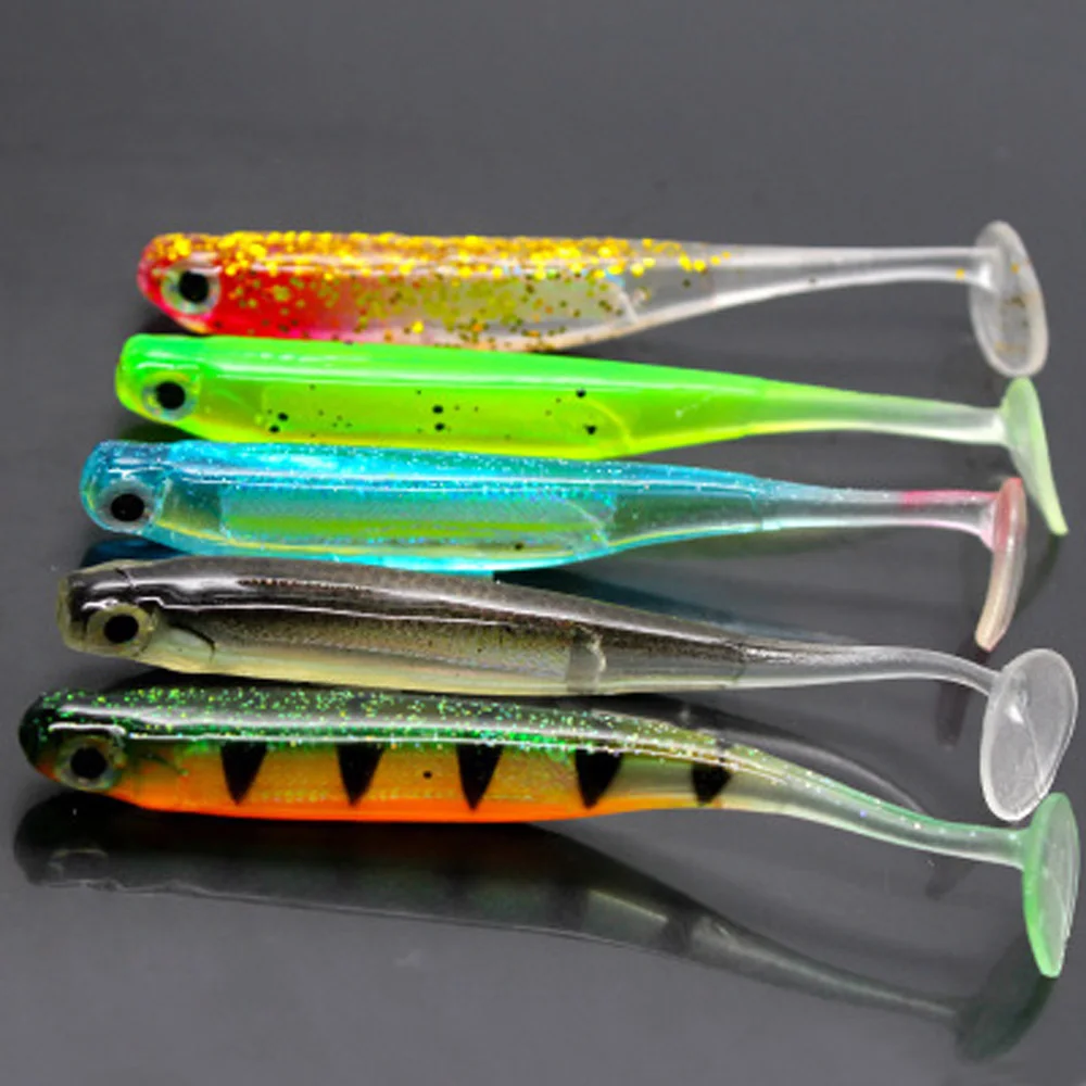 5pcs/lot rainbow fish T tail fishing soft bait 9cm5g/7cm2g Artificial 3D eyes Silica gel Sequin Swing Fishing Spinner Bait