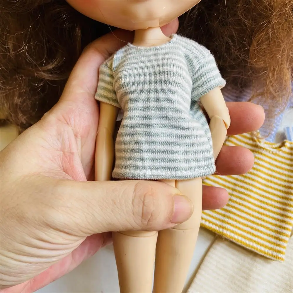 NEW Handmade Blyth Clothes,Pure Cotton Stripe T-shirt for barbies azone ob24 pullip blyth 1/6 doll clothes accessories