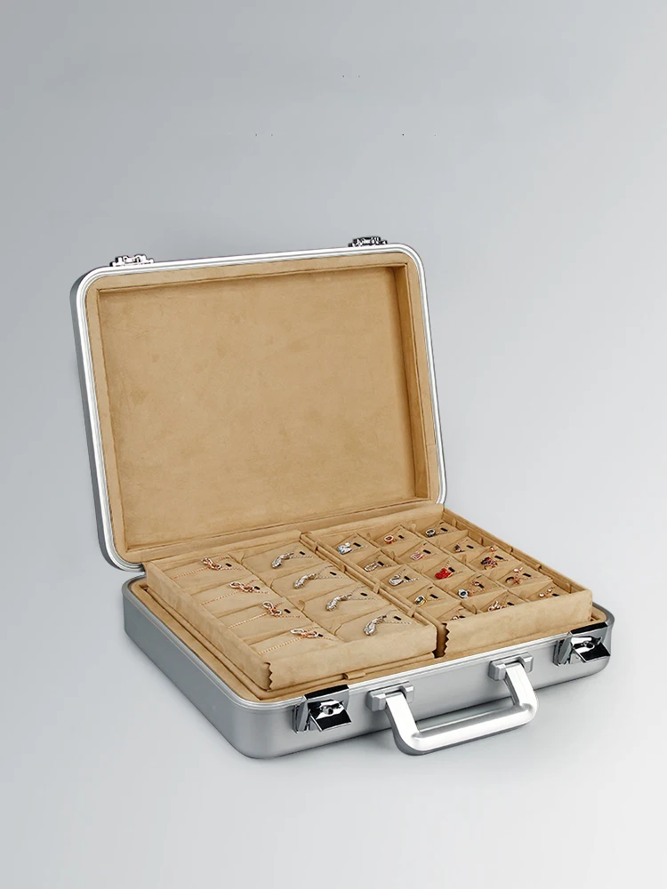 Fine Aluminum alloy portable jewelry box, special suitcase for business customization, exhibition jewellery box with lock