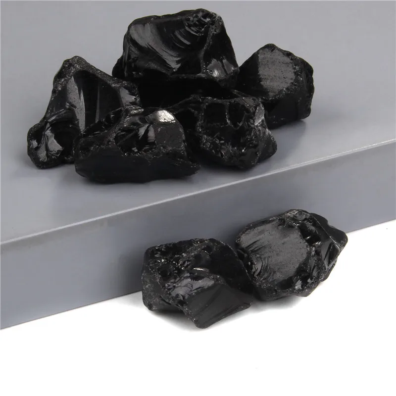 Natural Obsidian Stone Crystal Healing Mineral Rough Rock Black Quartz Home Decoration Fish Tank Stone Jewelry Specimen Ornament