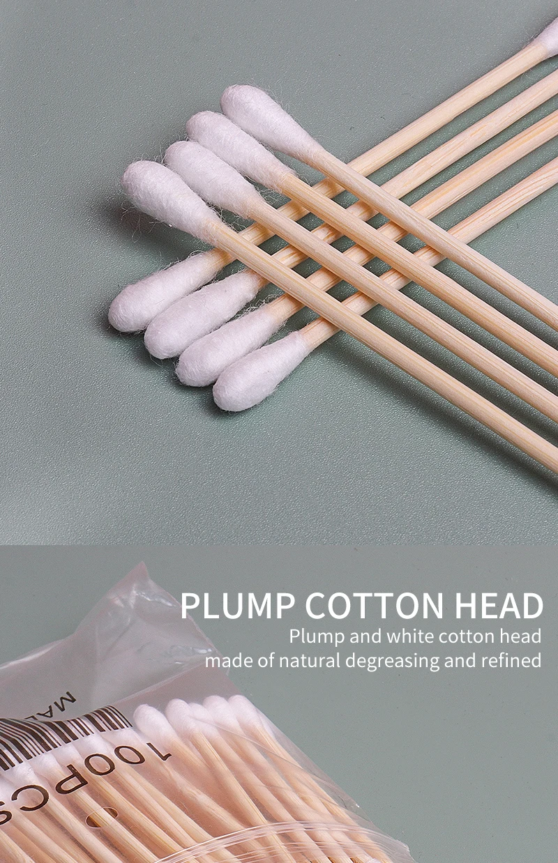 100 stücke Doppel Kopf Baumwolle Tupfer Holz Sticks Baumwolle Tupfer Microbrush Einweg Baumwolle Knospen Für Schönheit Make-Up Nase Ohren Reinigung – Detail 3